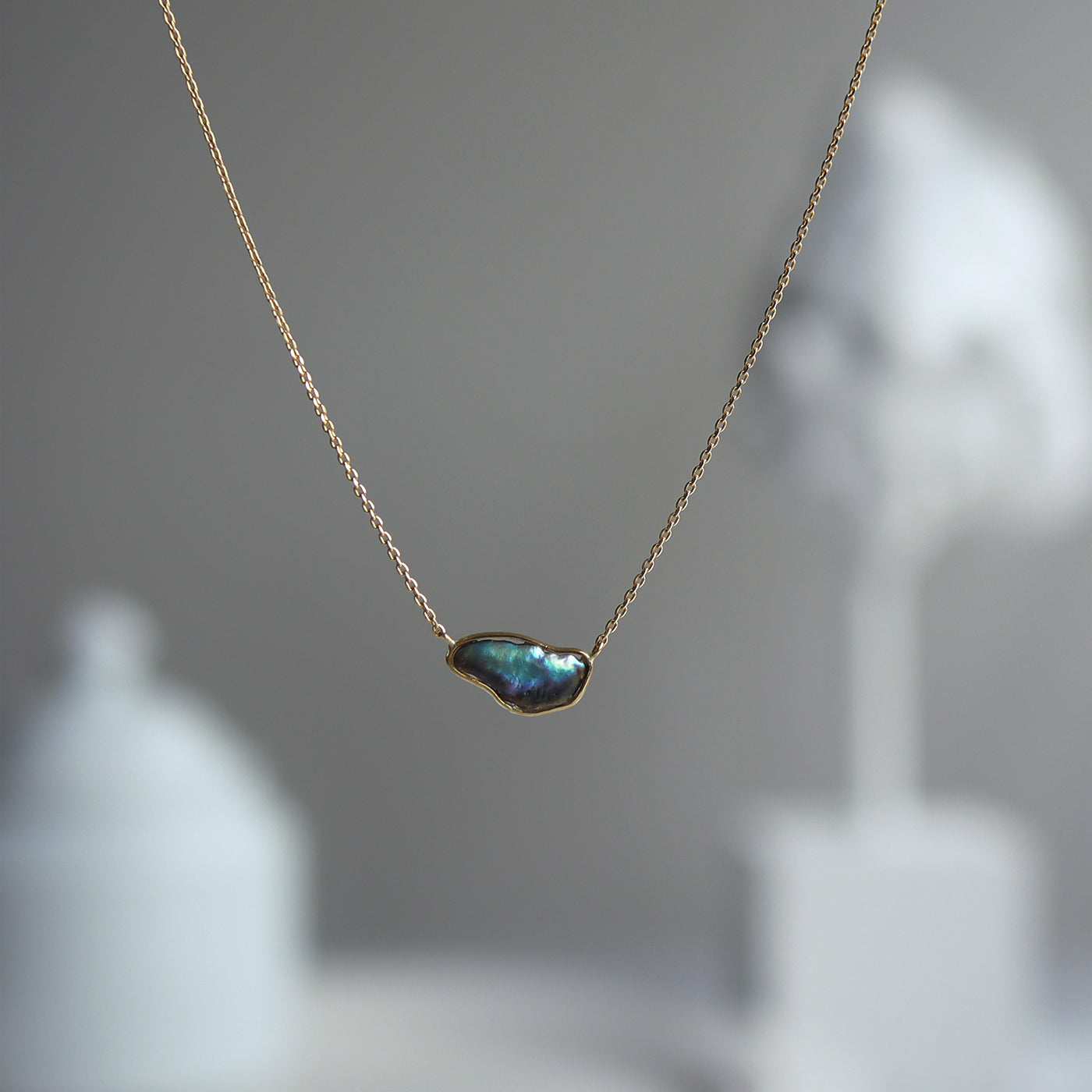 Gold Rimmed Pearl Necklace - Abalone Pearl