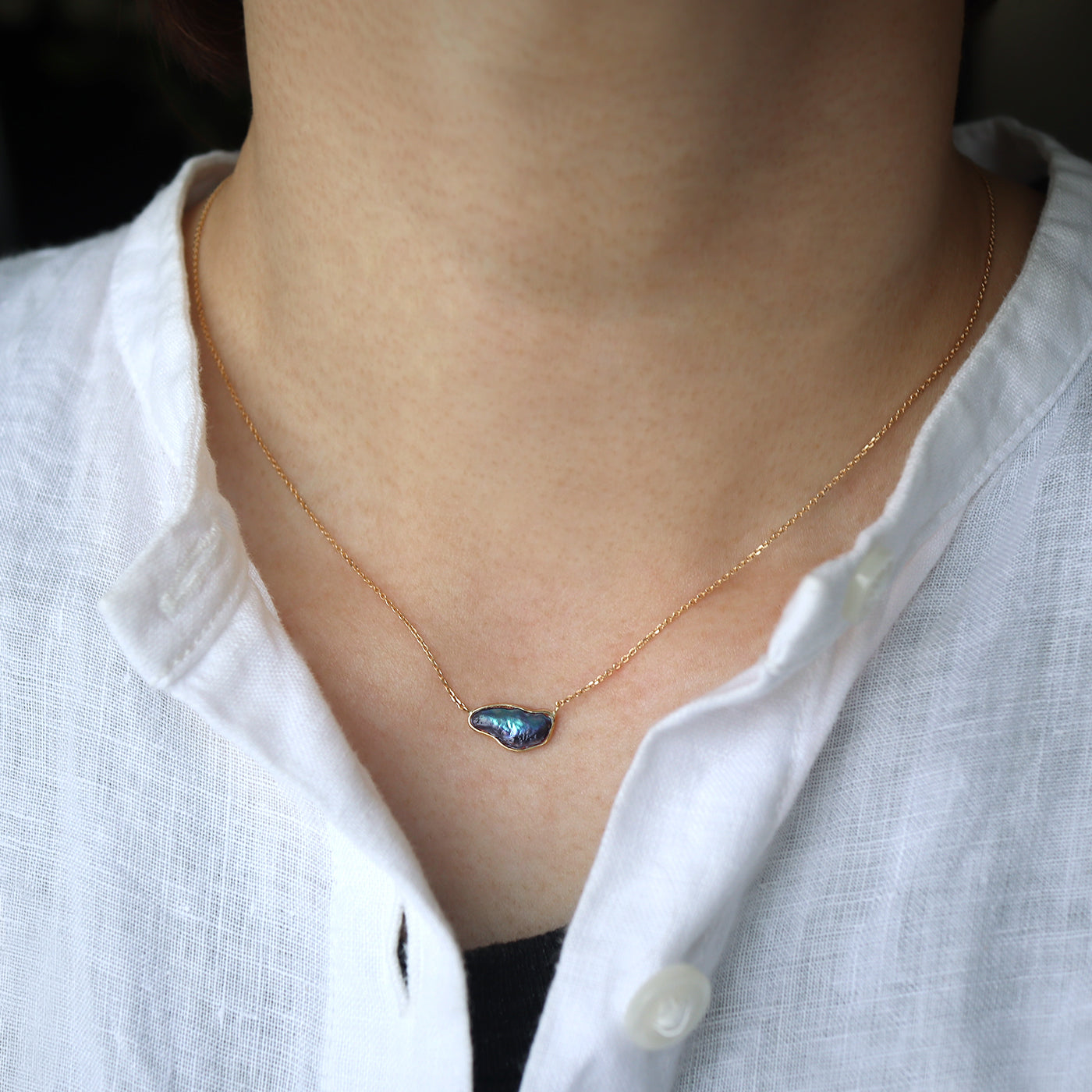 Gold Rimmed Pearl Necklace - Abalone Pearl