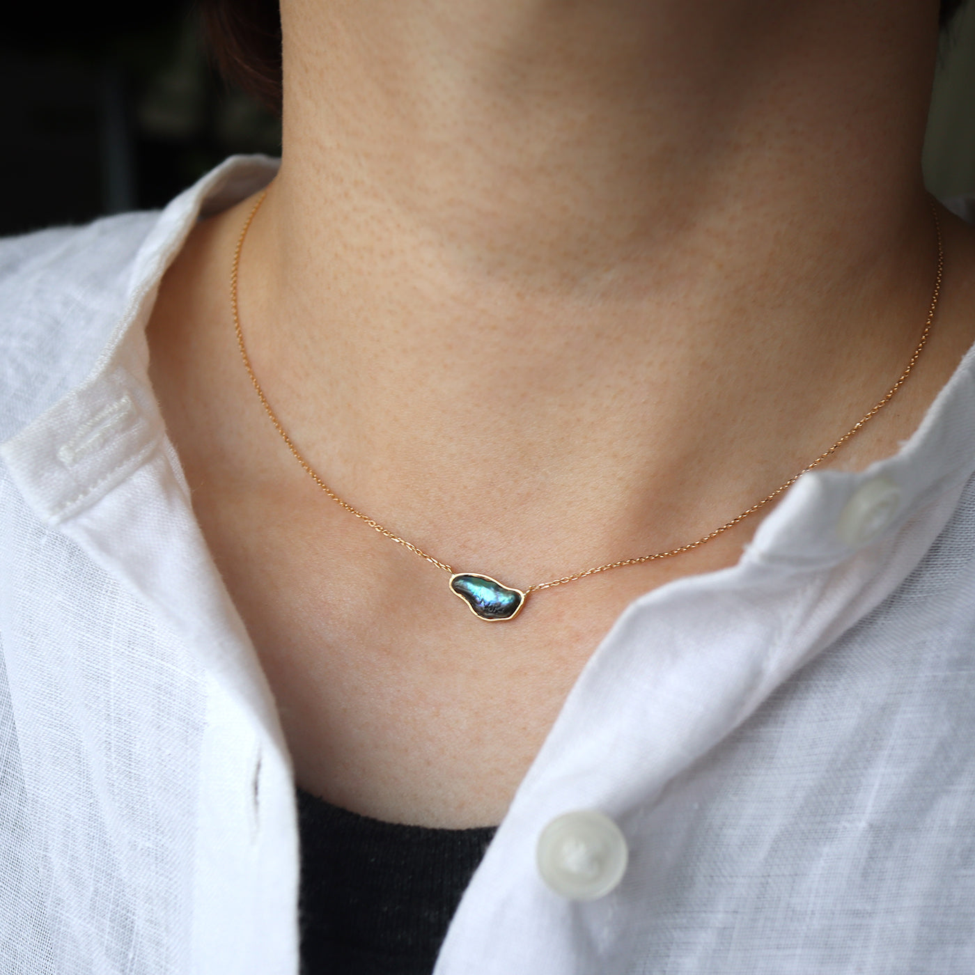 Gold Rimmed Pearl Necklace - Abalone Pearl