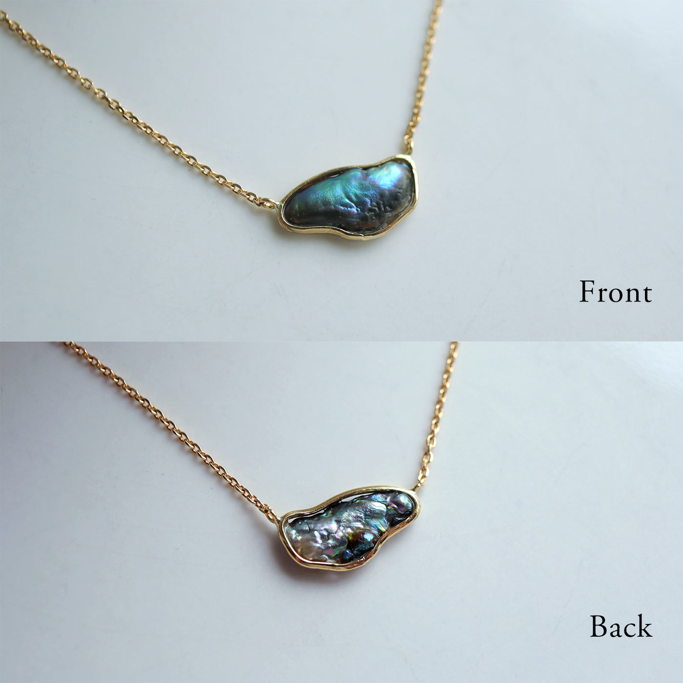 Gold Rimmed Pearl Necklace - Abalone Pearl
