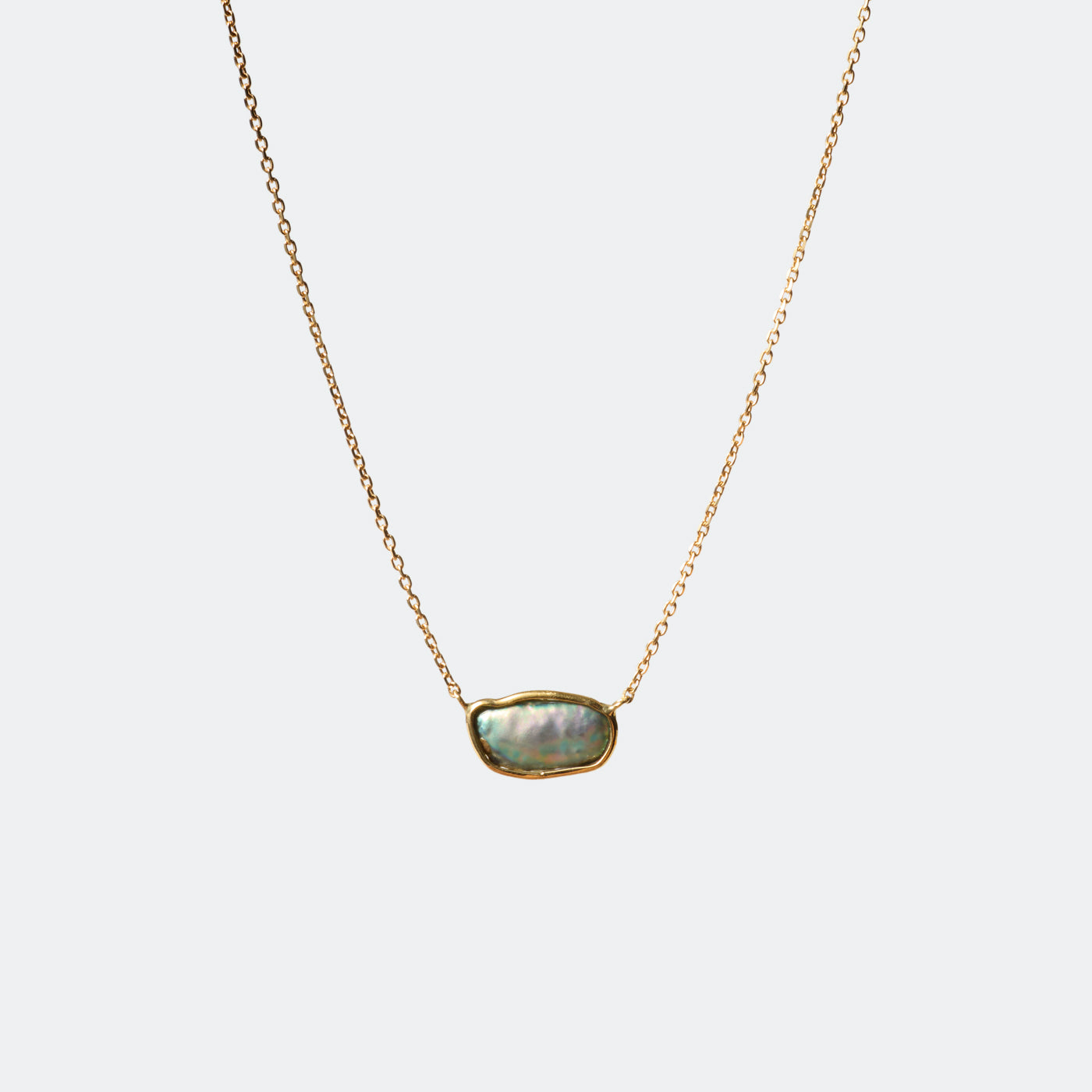 Gold Rimmed Pearl Necklace - Abalone Pearl