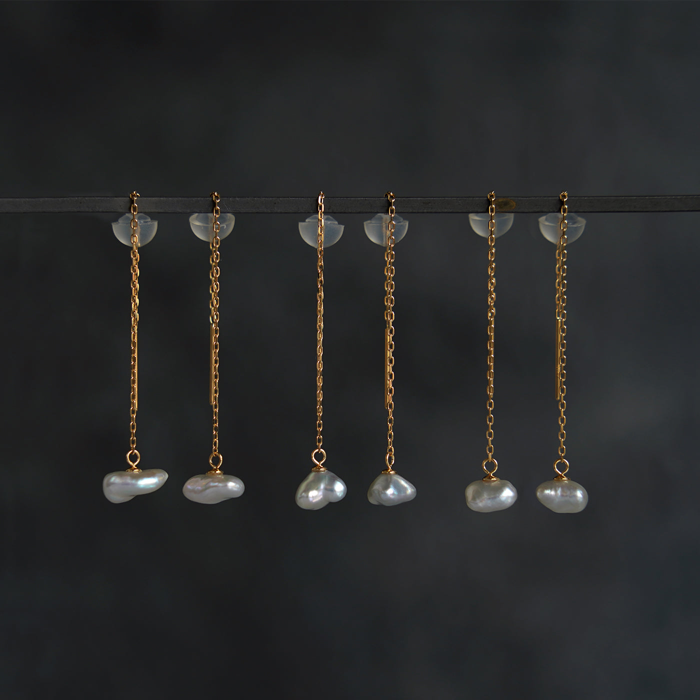 Cloud Keshi Chain Earrings - Akoya Keshi