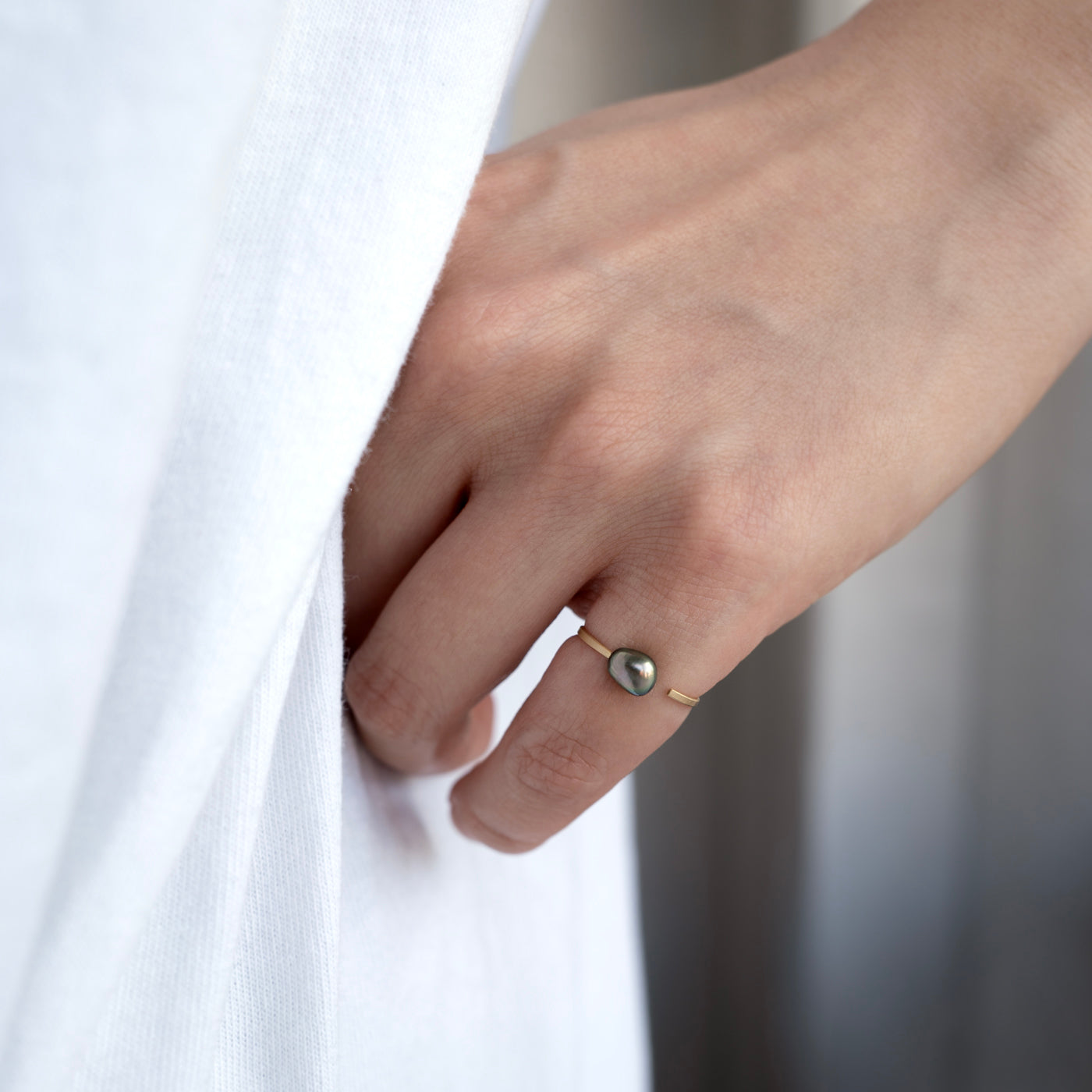 Pinky Open Ring - Tahitian Keshi