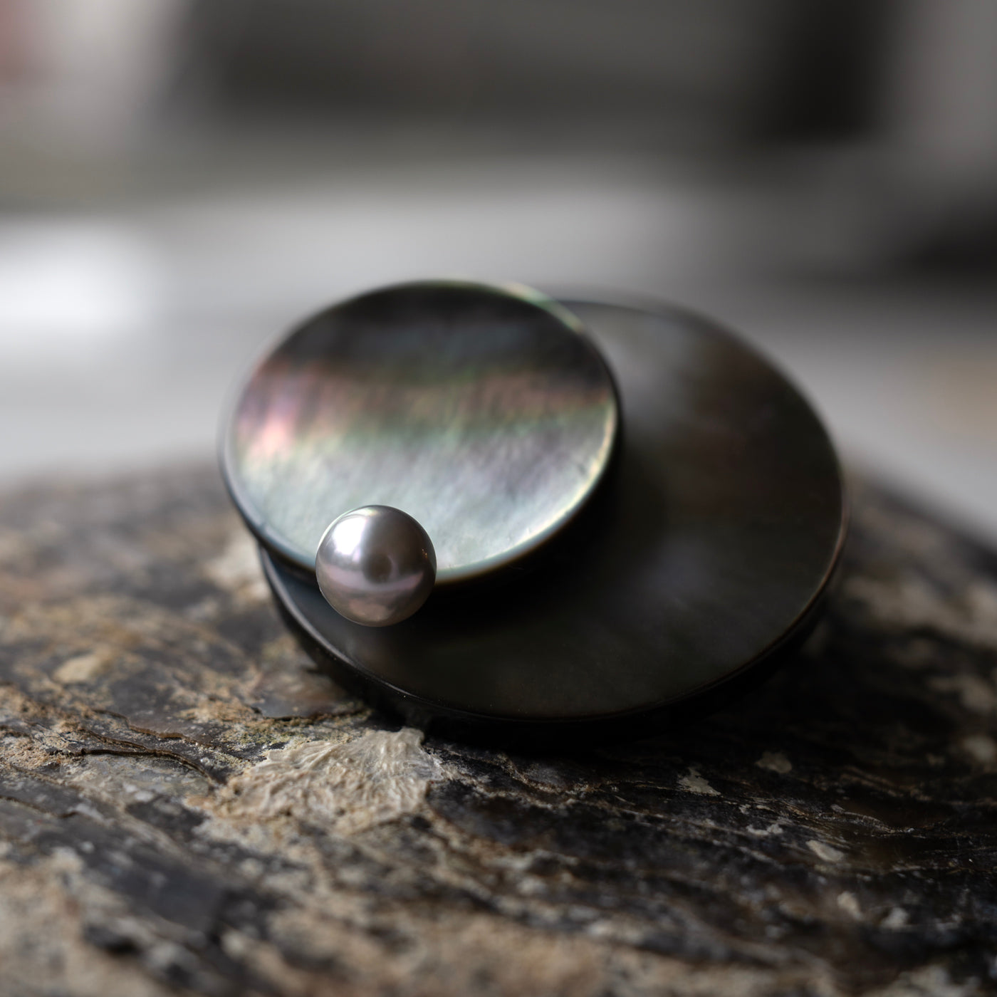Pendulum Brooch - Black MOP & Gray Akoya Pearl B