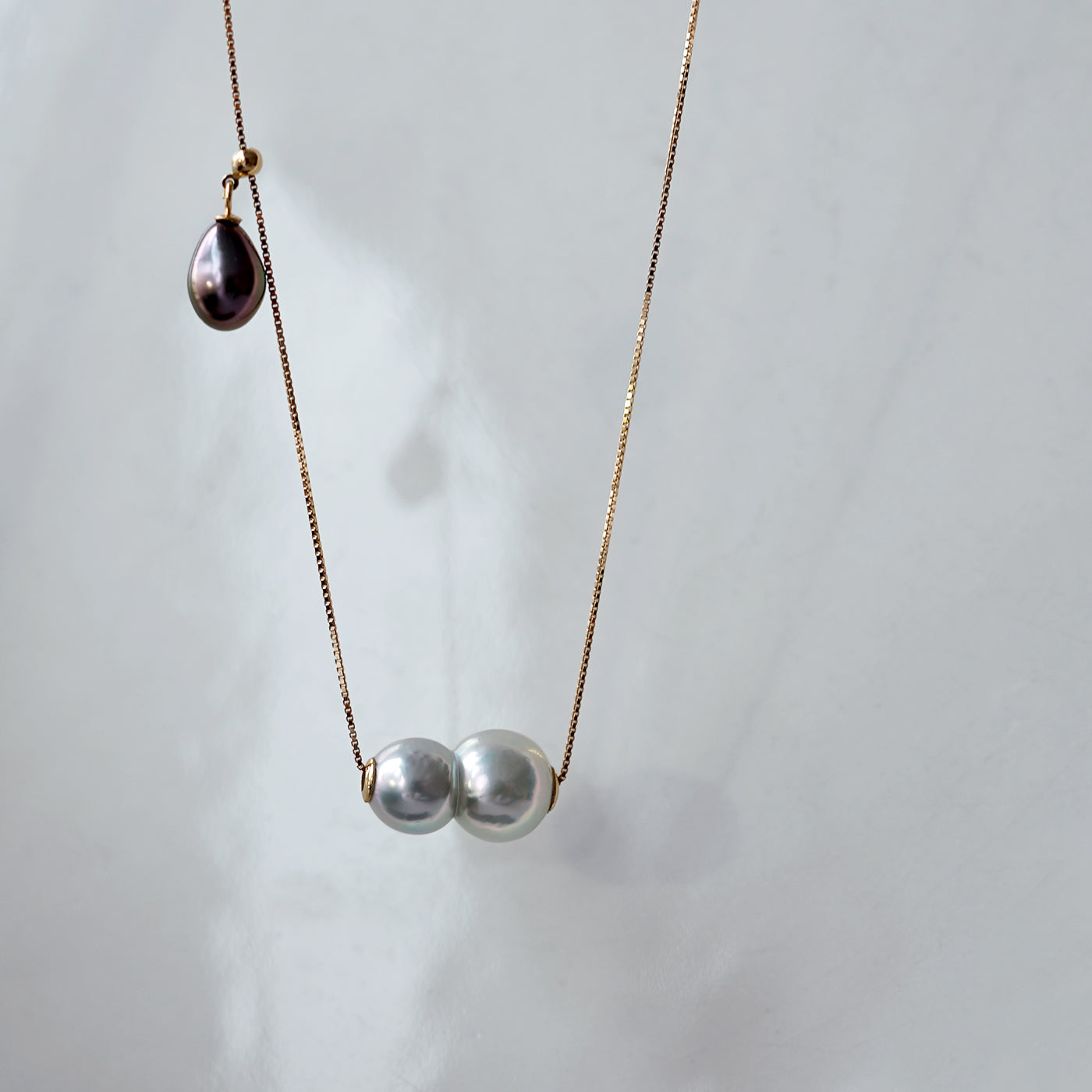 Wandering Pearl Chain Necklace - Twin Akoya & Tahitian Keshi