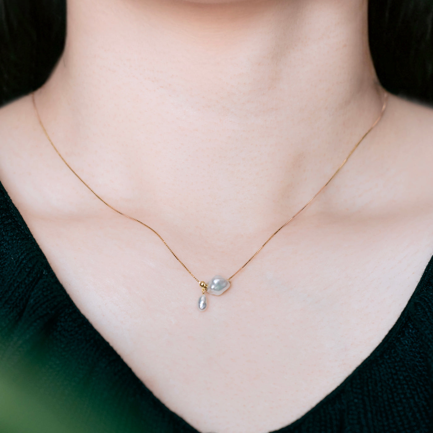 Wandering Pearl Chain Necklace - Akoya Keshi A