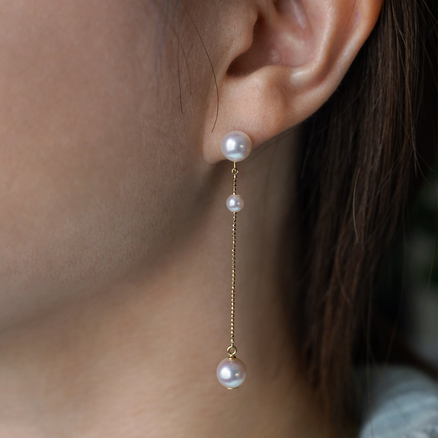 Hoop Swing Chain Earring - Akoya Pearl