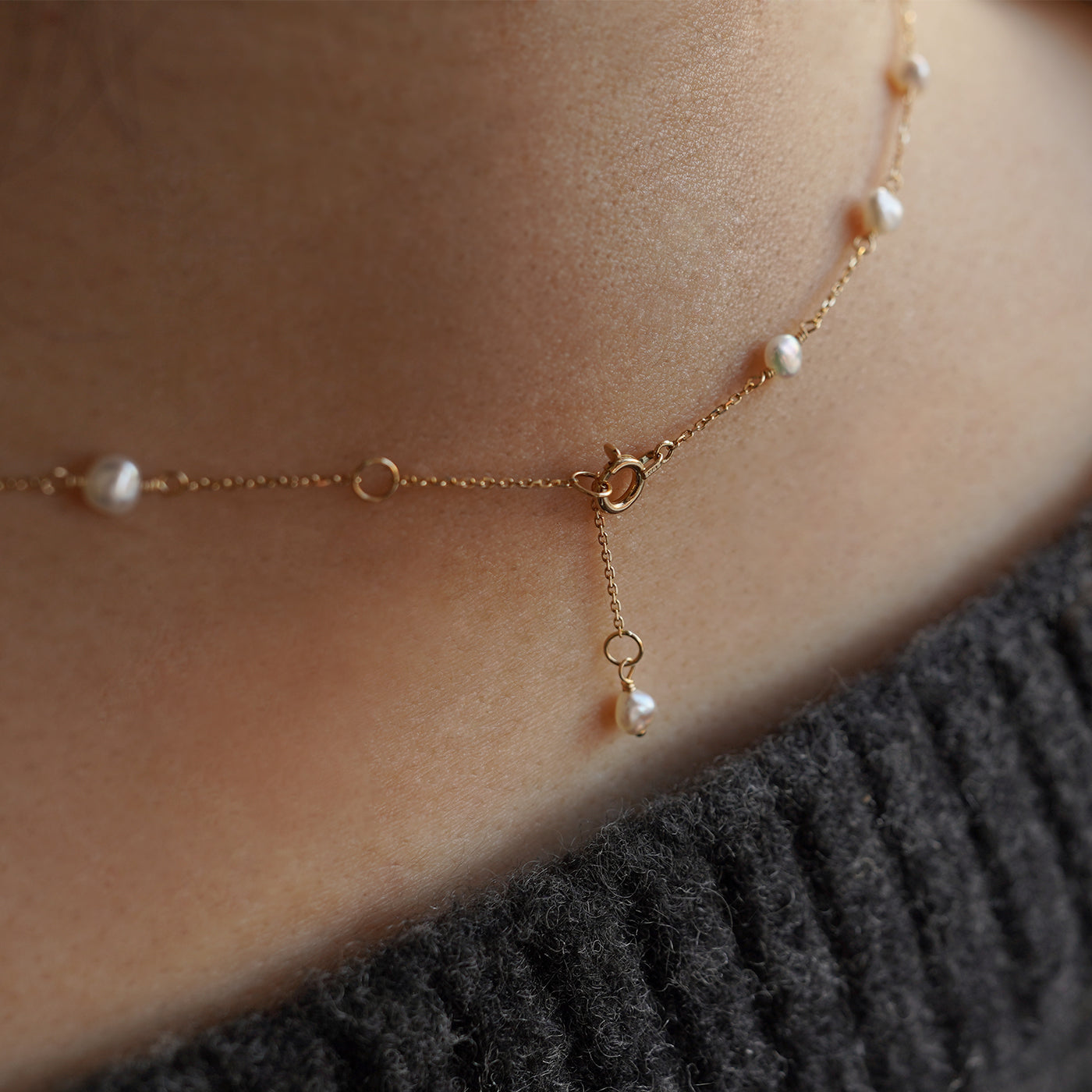 Pearl Station Necklace - Akoya Keshi