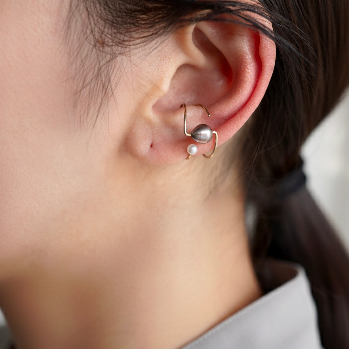 Clip Ear Cuff - Tahitian Keshi