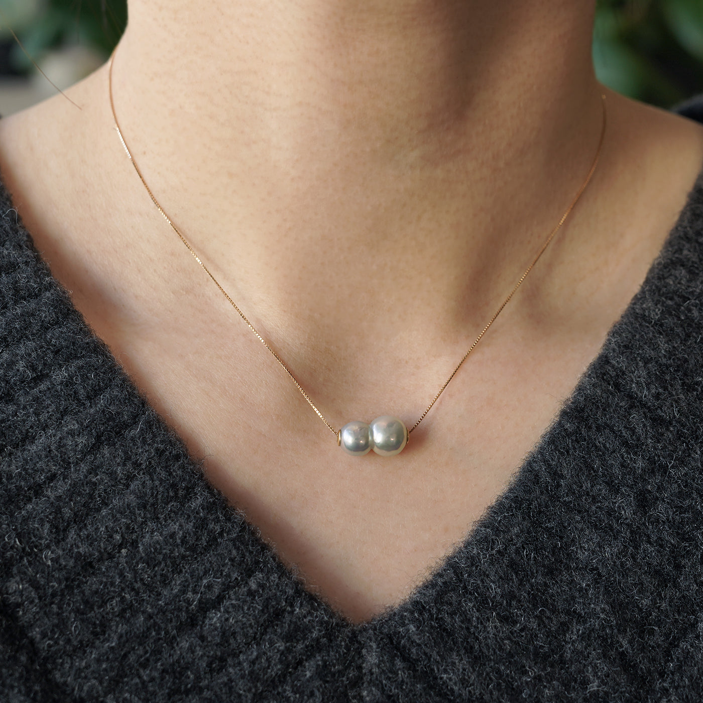 Wandering Pearl Chain Necklace - Twin Akoya & Tahitian Keshi