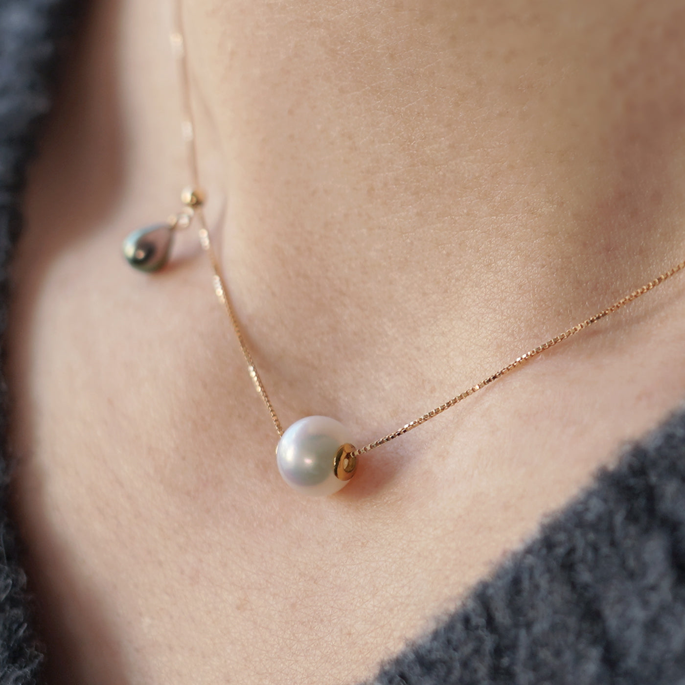 Wandering Pearl Chain Necklace - Akoya & Tahitian Keshi