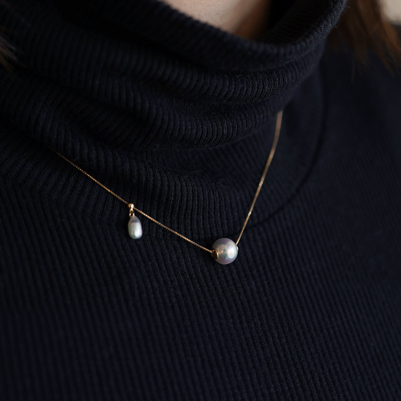 Wandering Pearl Chain Necklace - Umihotaru & Akoya Keshi