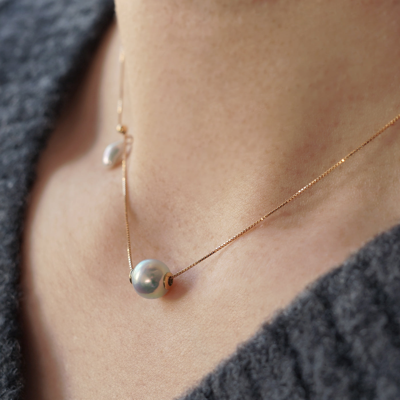 Wandering Pearl Chain Necklace - Umihotaru & Akoya Keshi