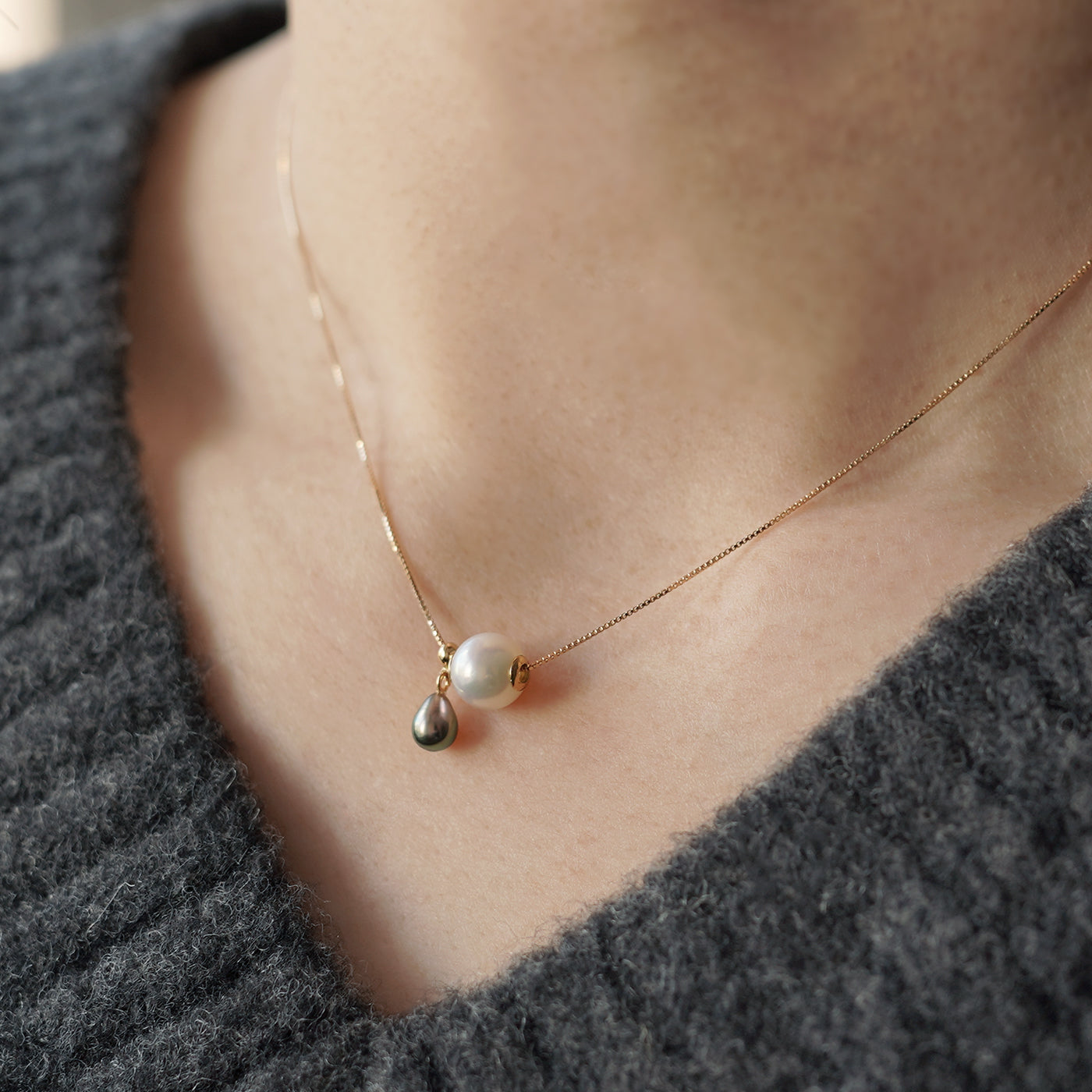 Wandering Pearl Chain Necklace - Akoya & Tahitian Keshi