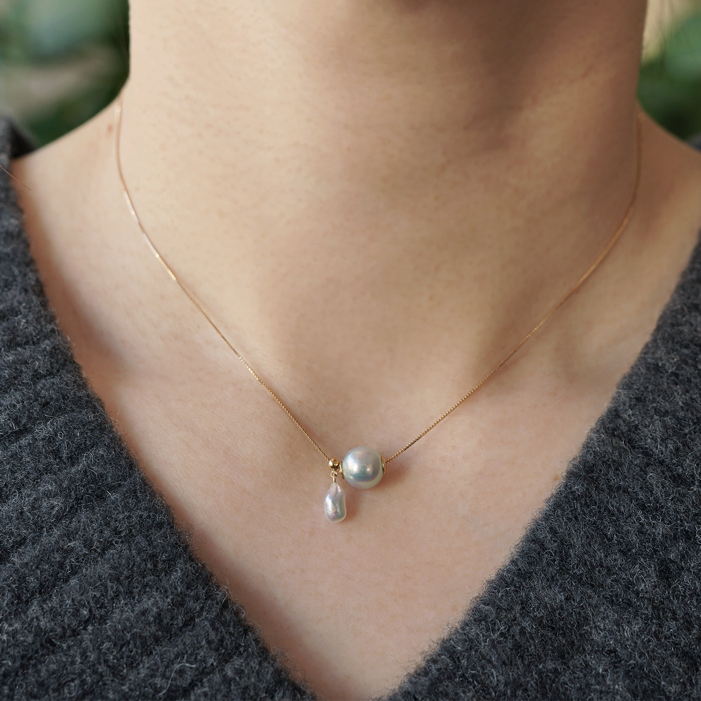 Wandering Pearl Chain Necklace - Umihotaru & Akoya Keshi