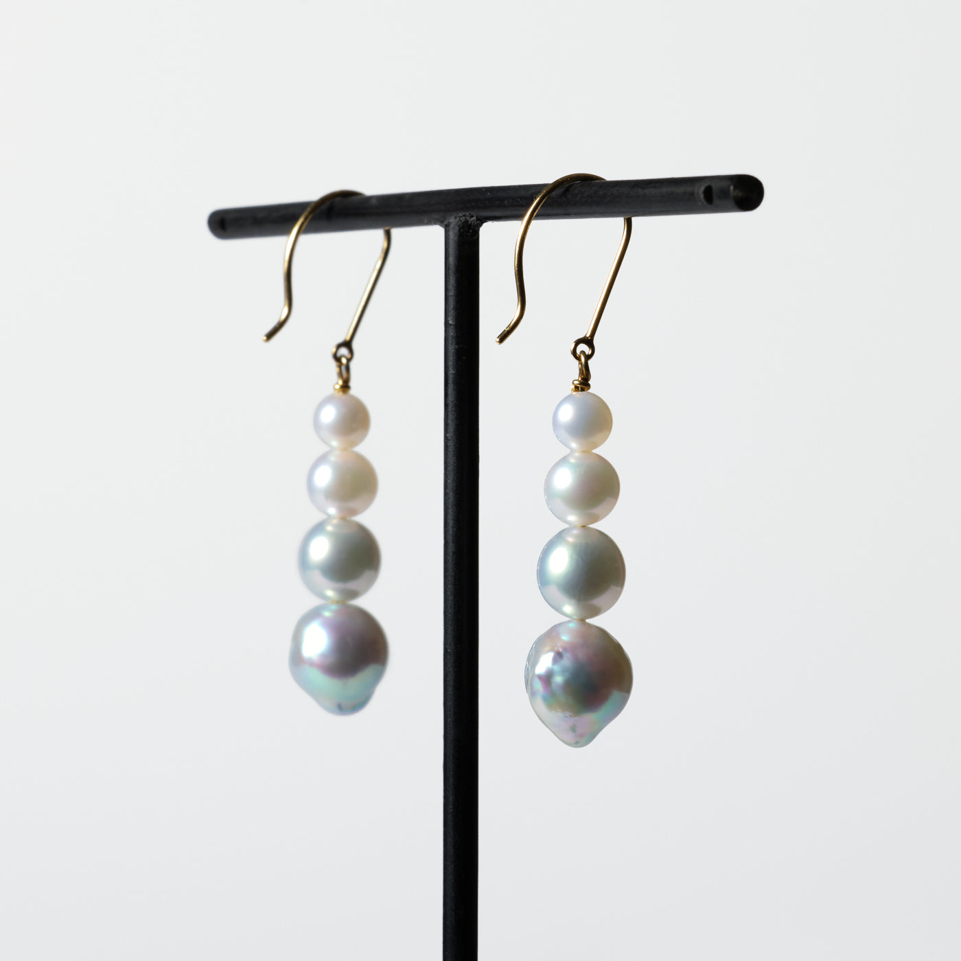 Graduated Pearl Stick Hook Earrings