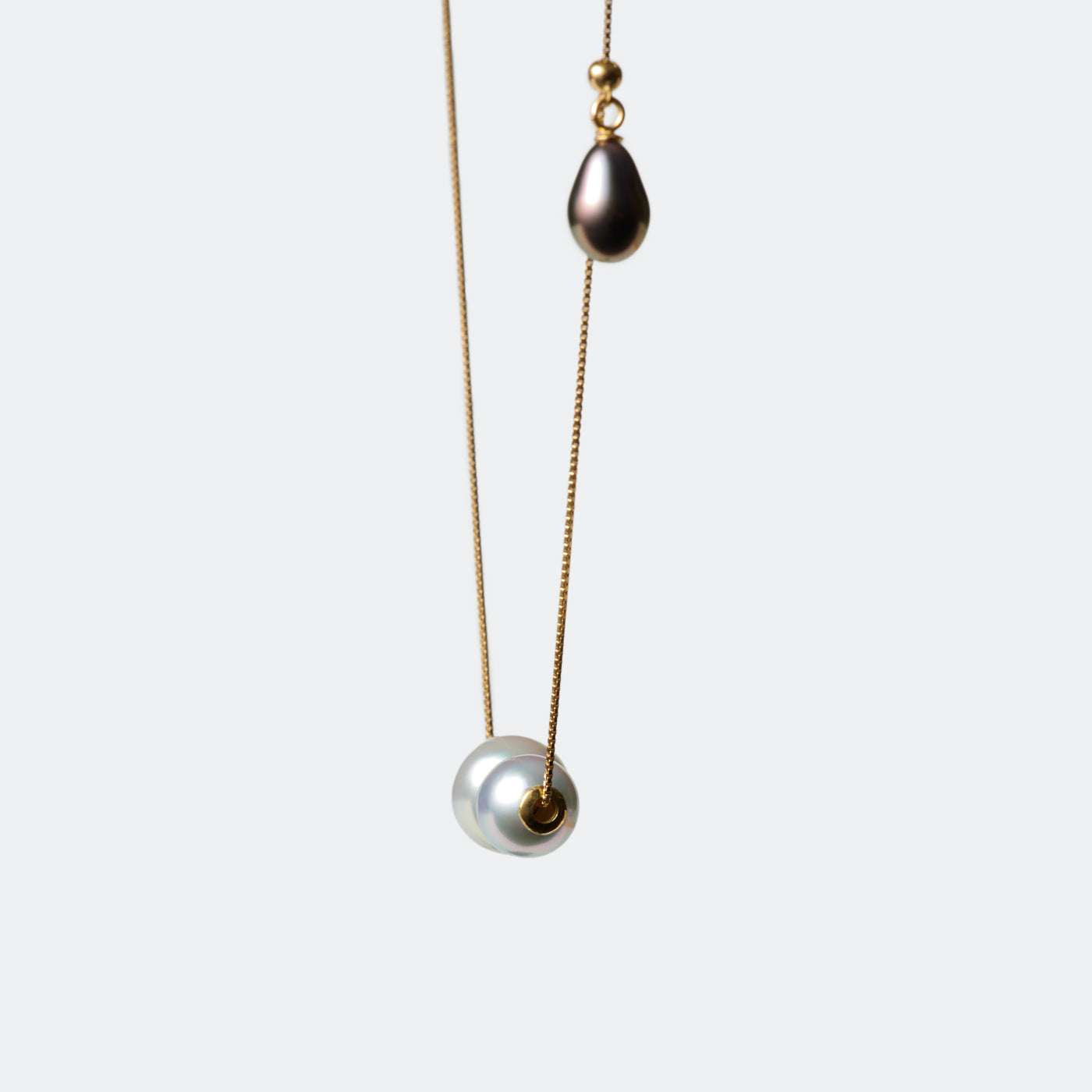 Wandering Pearl Chain Necklace - Twin Akoya & Tahitian Keshi