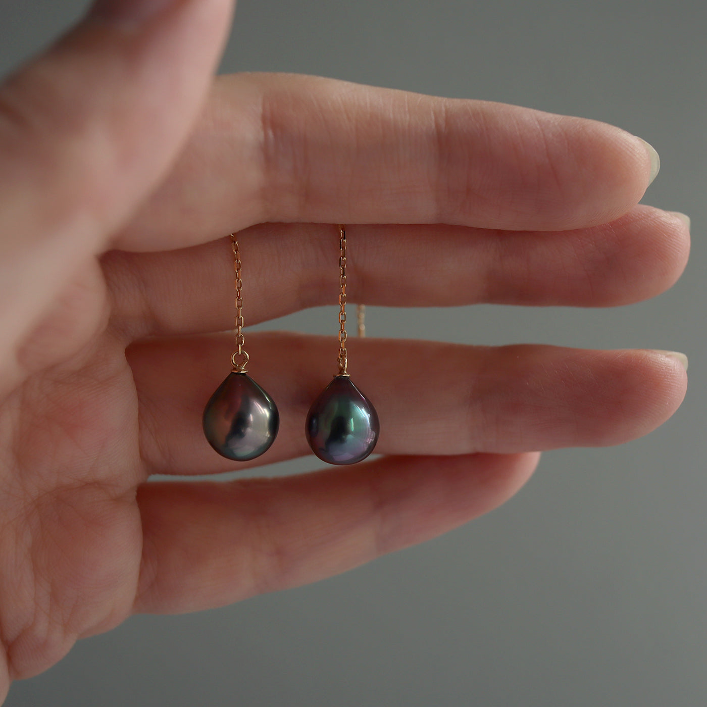 Bicolor Pearl Chain Earrings - Tahitian Pearl