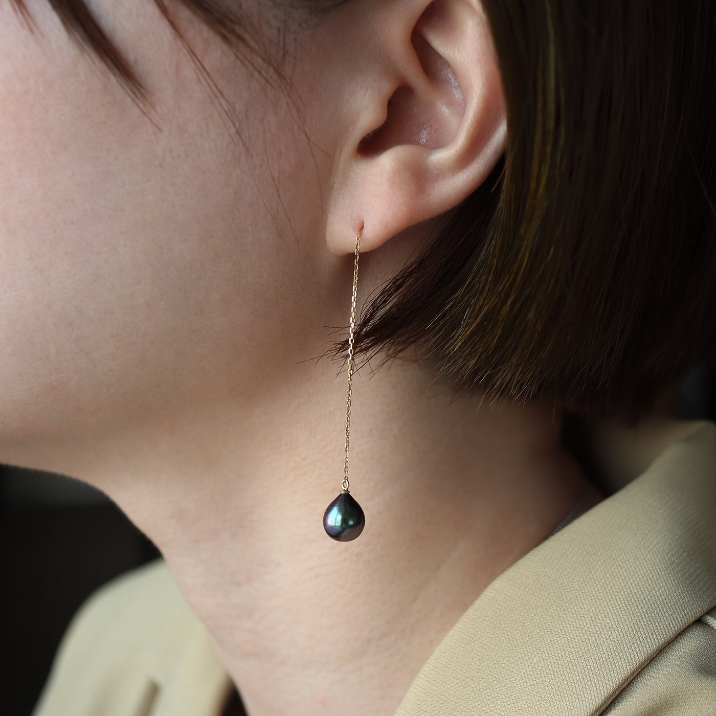 Bicolor Pearl Chain Earrings - Tahitian Pearl