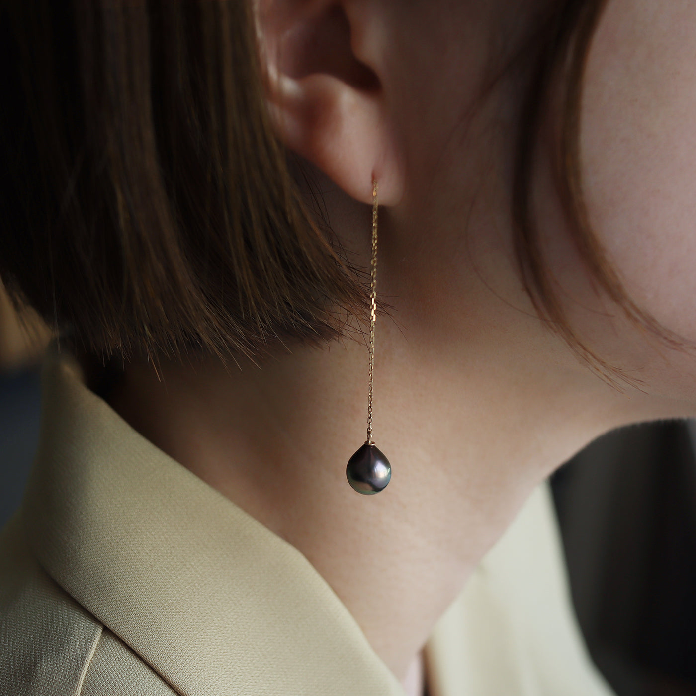 Bicolor Pearl Chain Earrings - Tahitian Pearl