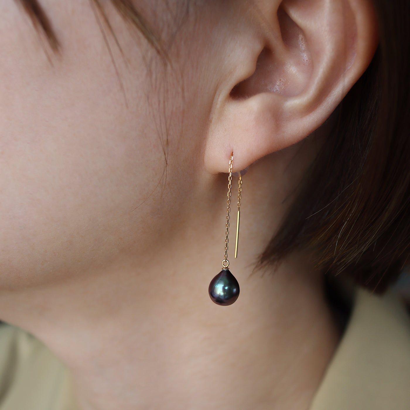 Bicolor Pearl Chain Earrings - Tahitian Pearl