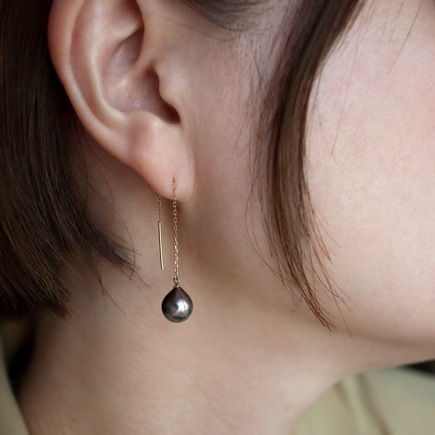 Bicolor Pearl Chain Earrings - Tahitian Pearl
