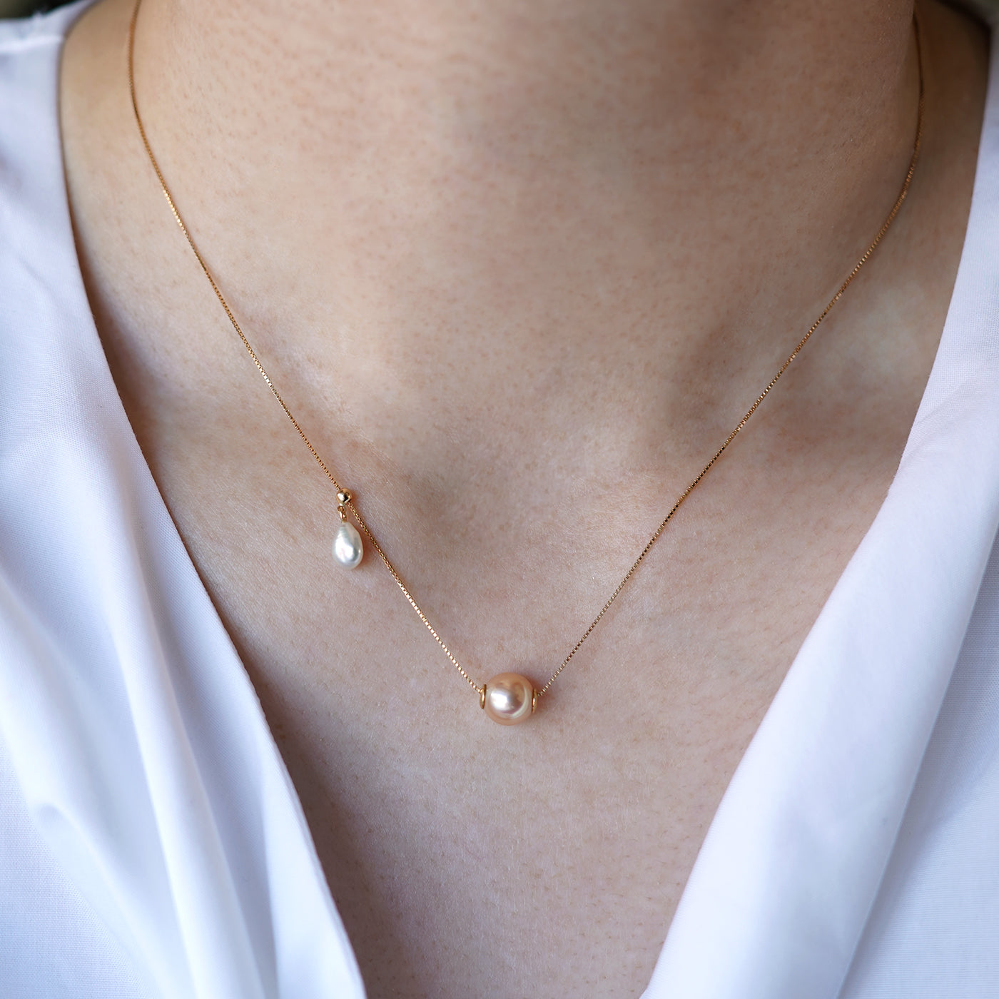 Wandering Pearl Chain Necklace - Akoya & Akoya Keshi