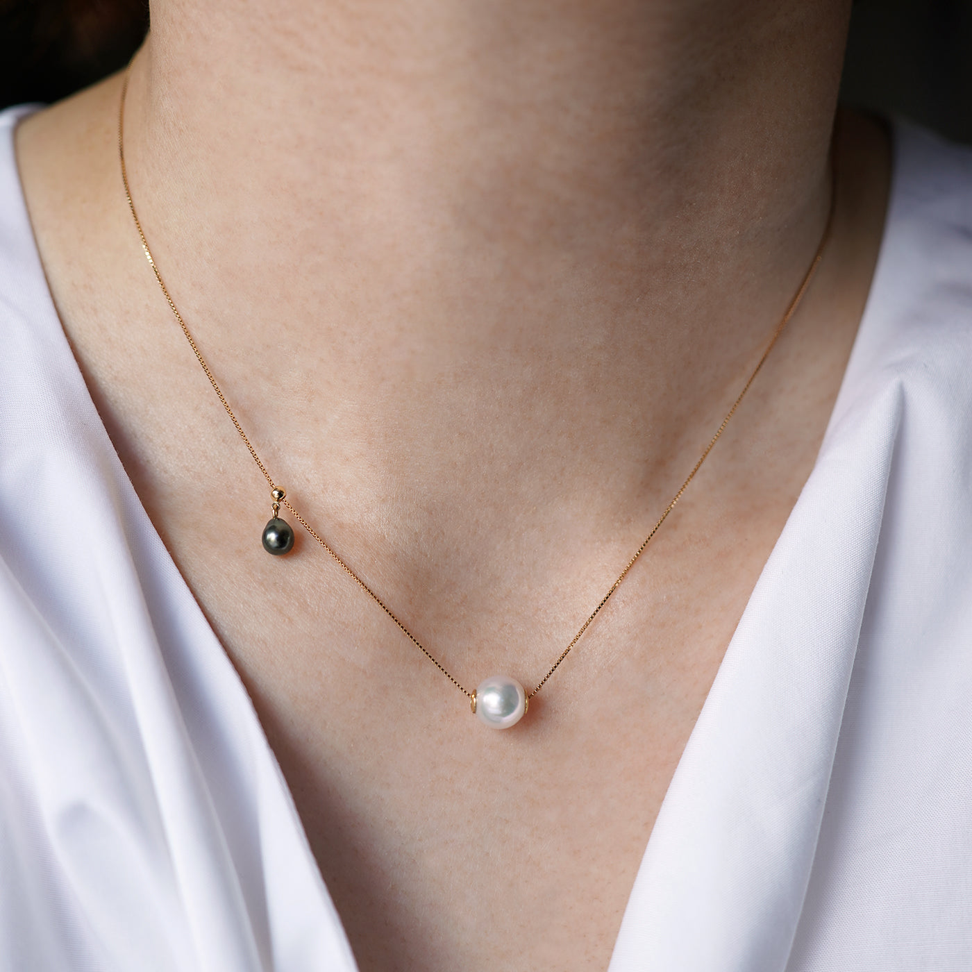 Wandering Pearl Chain Necklace - Akoya & Tahitian Keshi