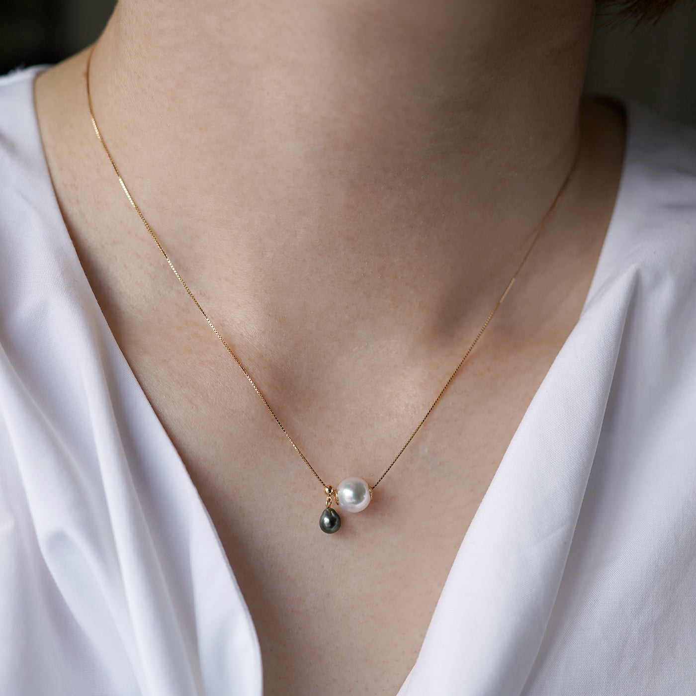 Wandering Pearl Chain Necklace - Akoya & Tahitian Keshi
