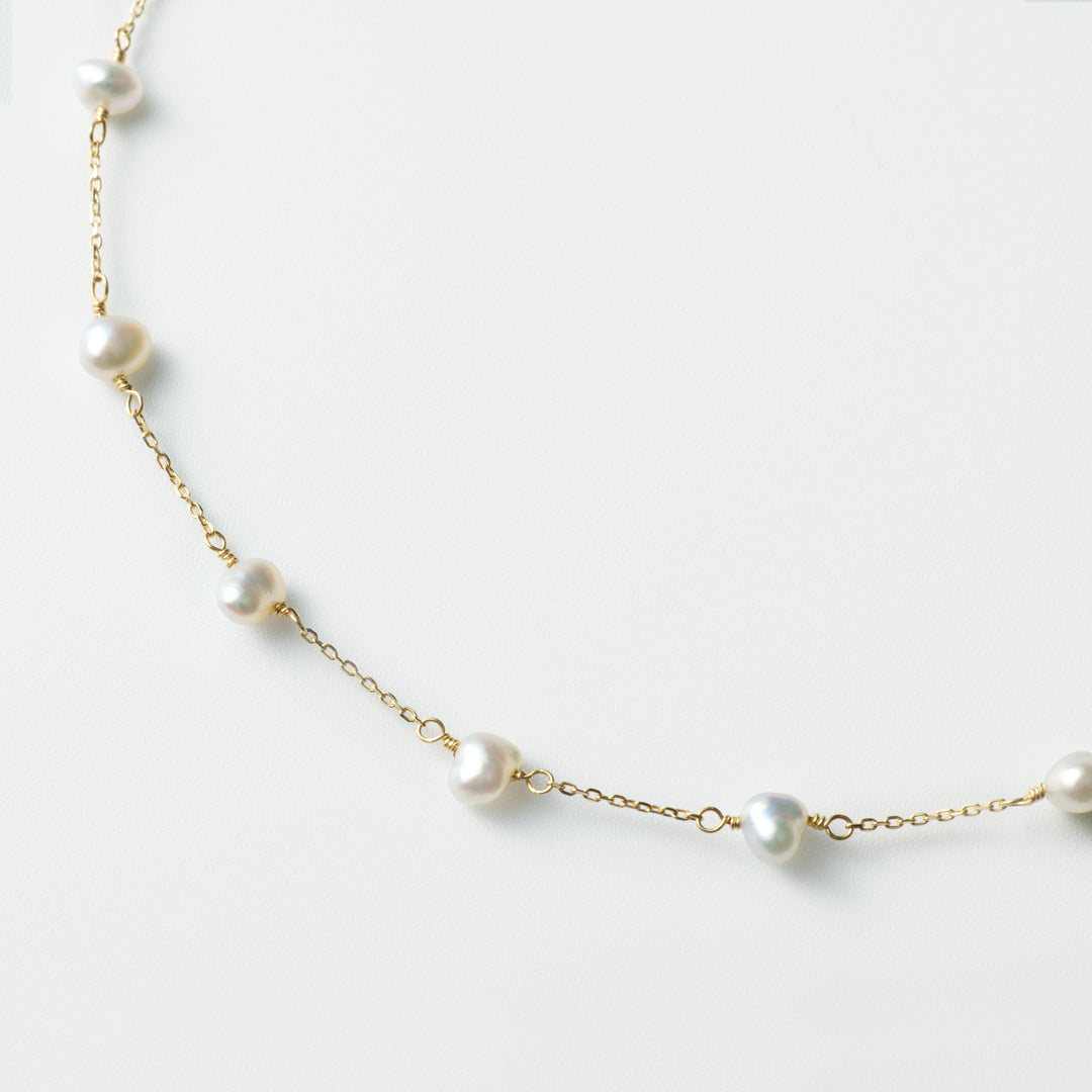 Pearl Station Necklace - Akoya Keshi