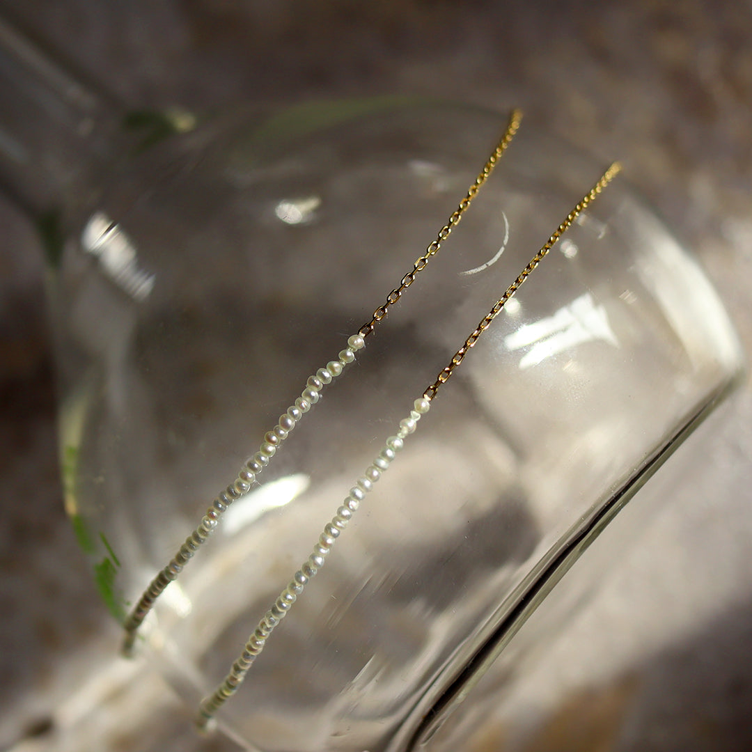 Akoya Keshi & Baby Pearl Chain Swing Earrings