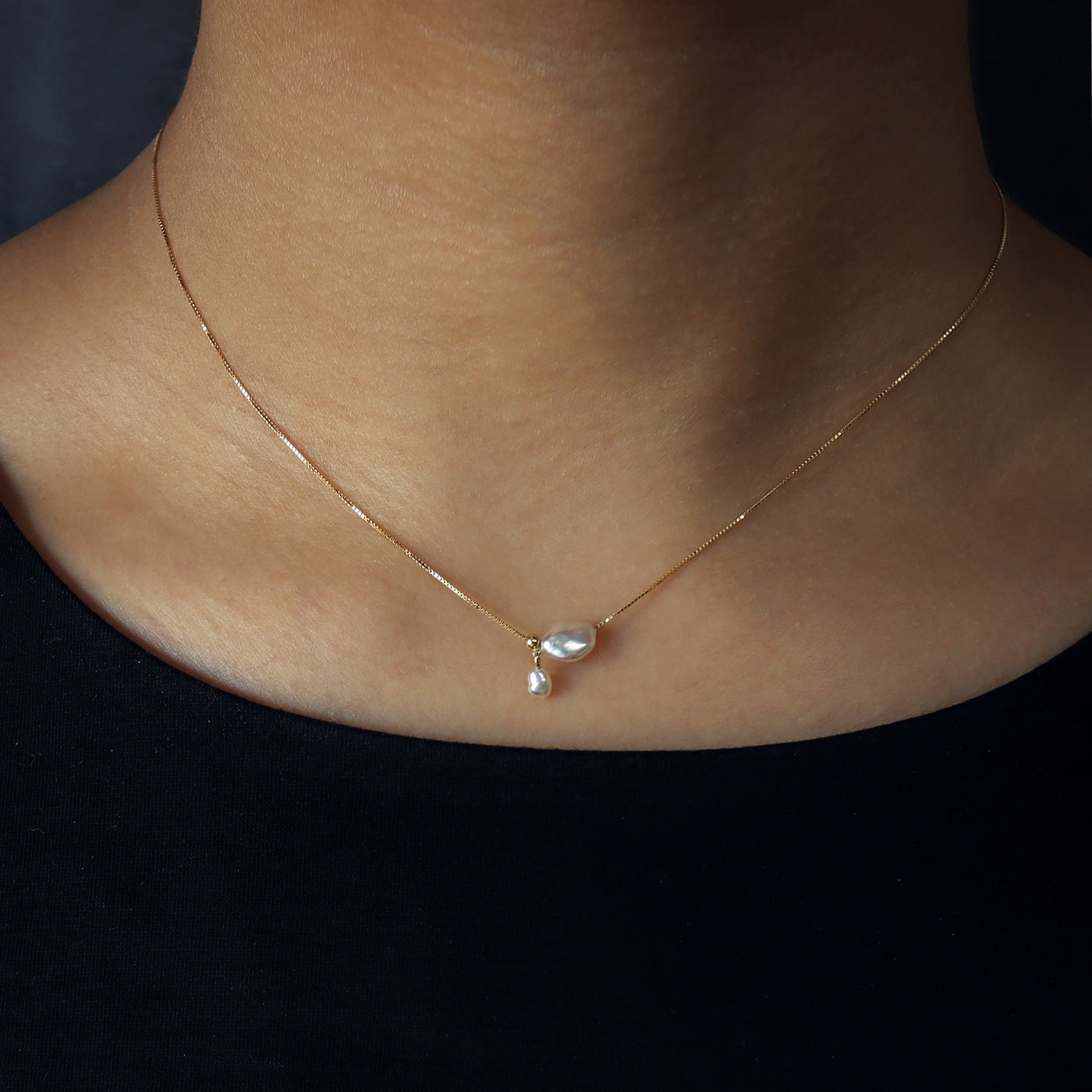 Wandering Pearl Chain Necklace - Akoya Keshi #A