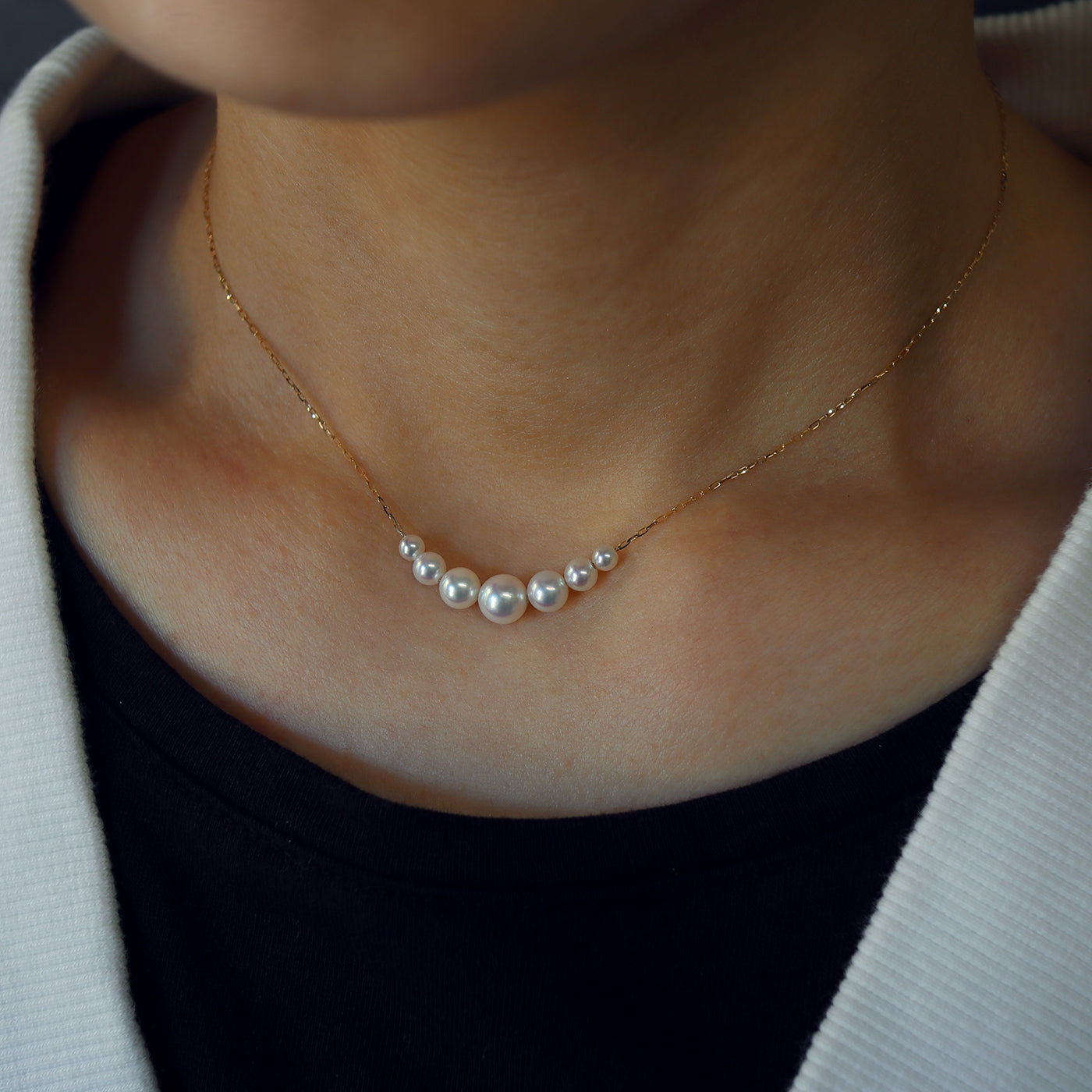 Graduated Pearl Chain Necklace - Akoya Pearl