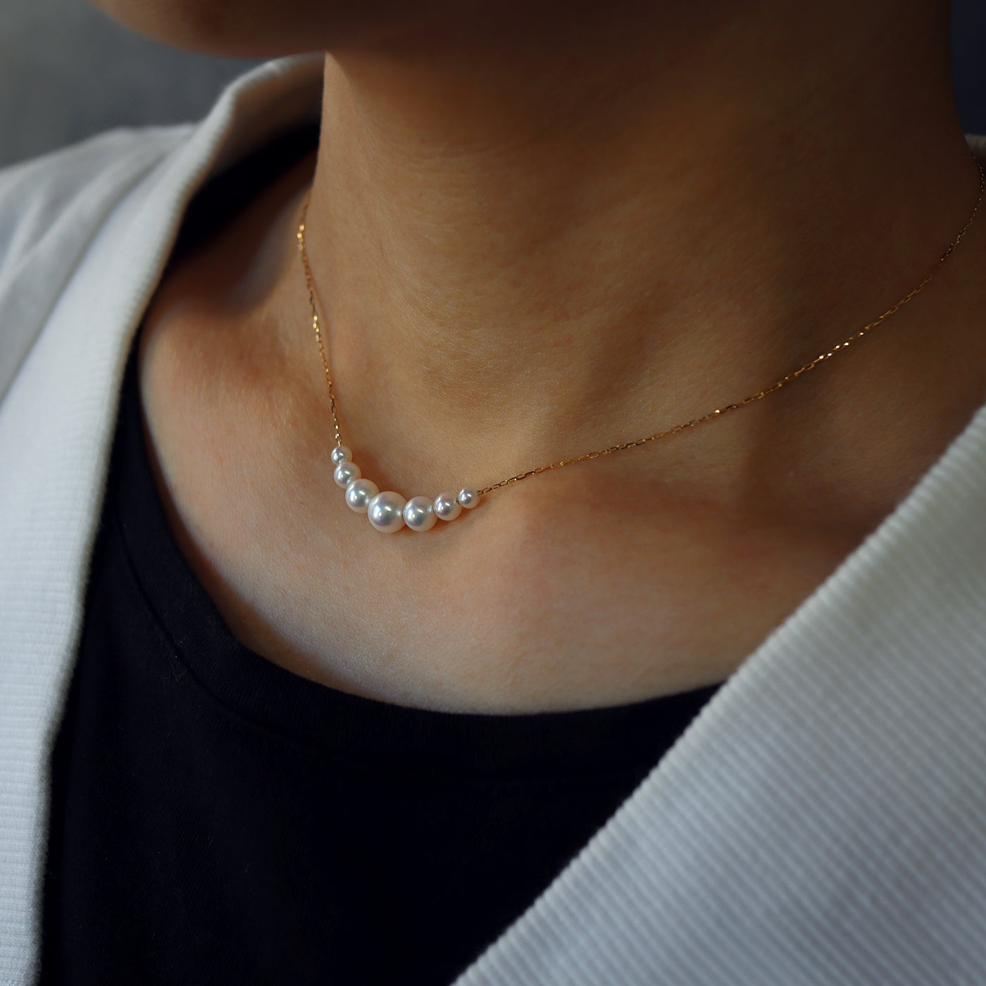 Graduated Pearl Chain Necklace - Akoya Pearl