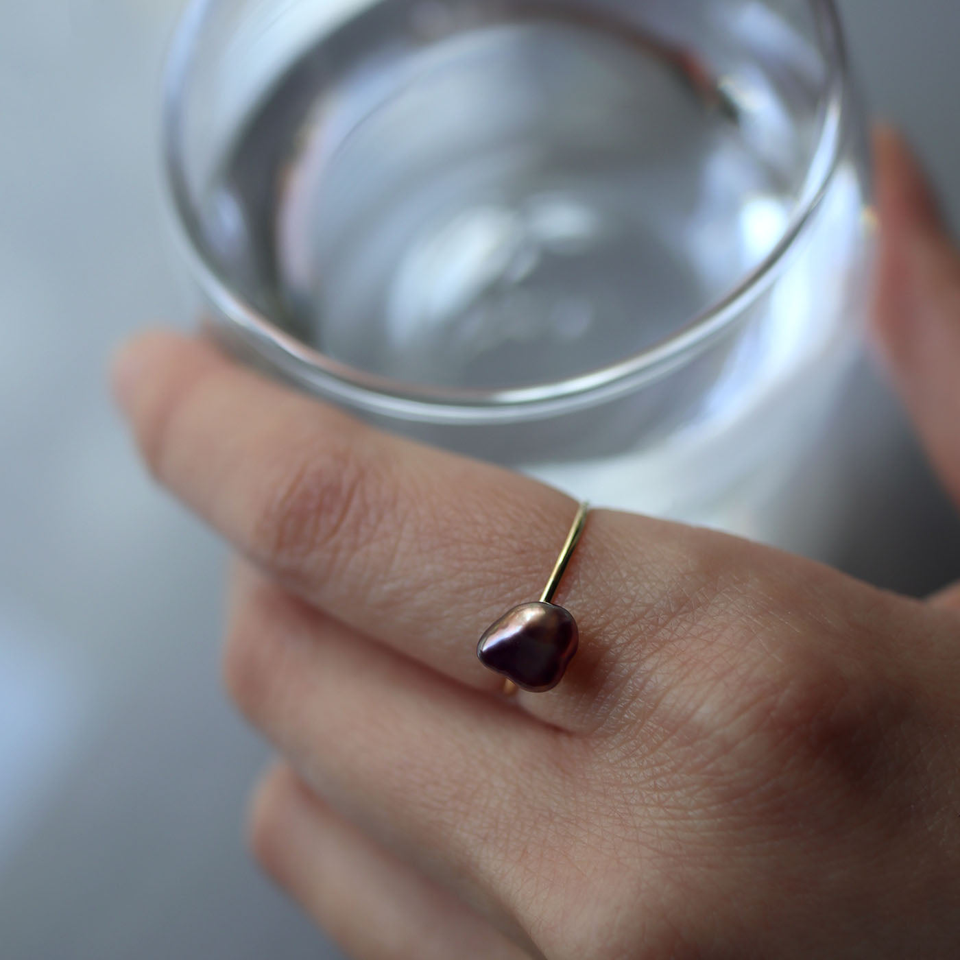 Tiny Half Round Ring - Tahitian Keshi A