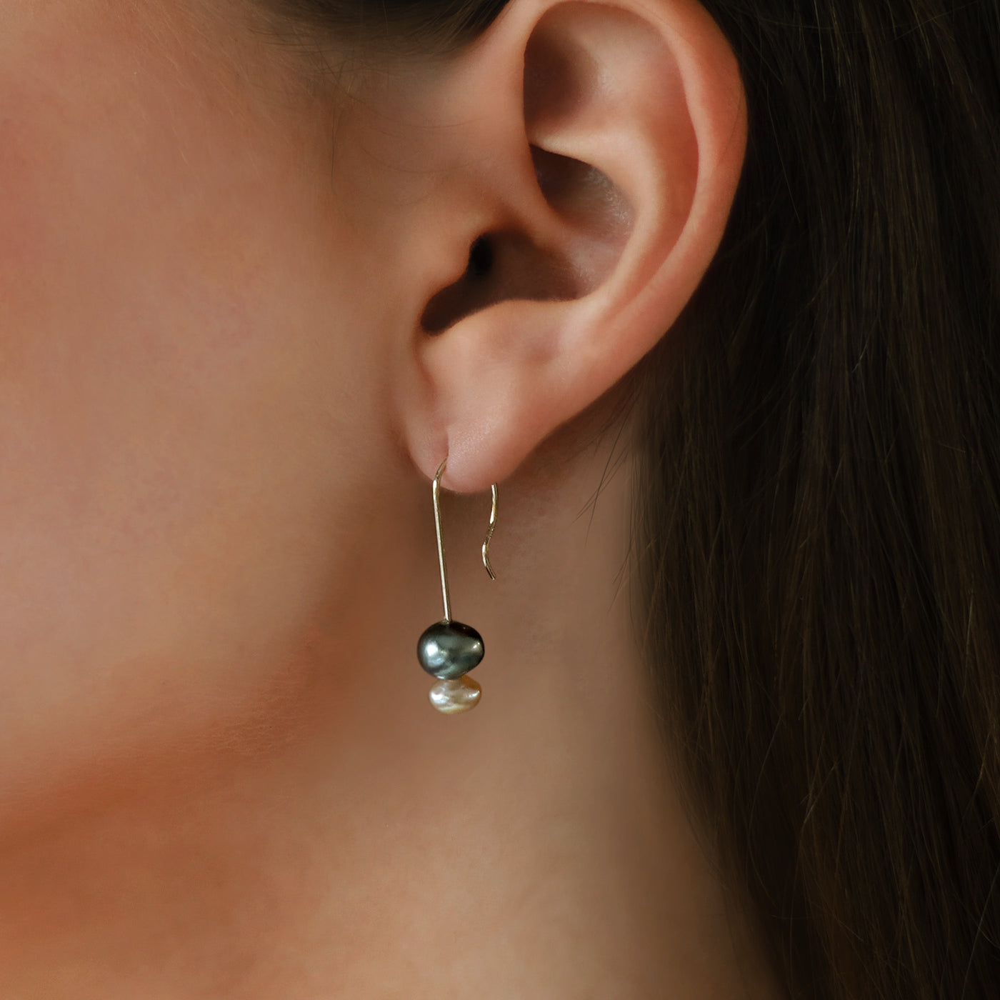 Two-Color Keshi Earrings - 18K YG