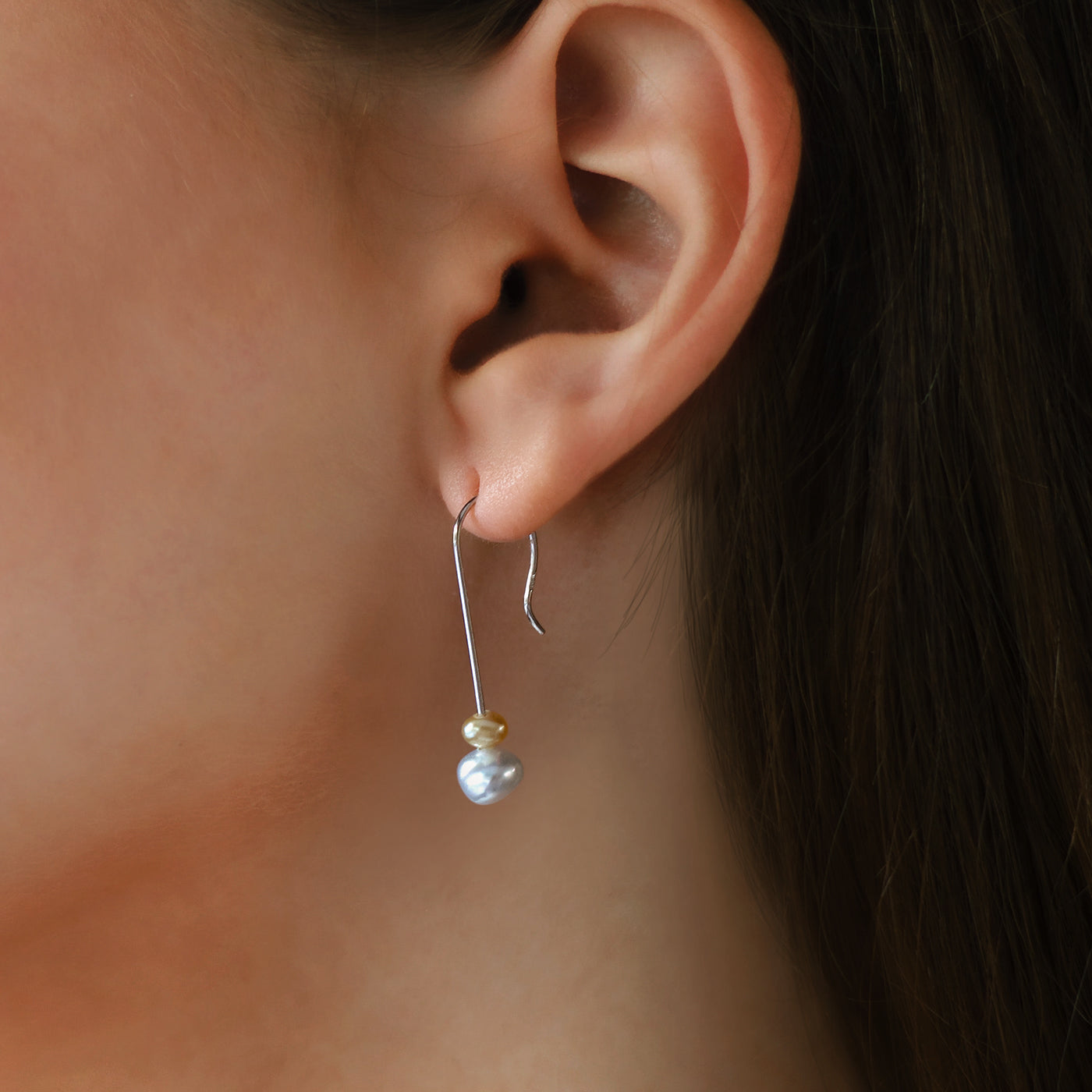 Two-Color Keshi Earrings - 14K WG