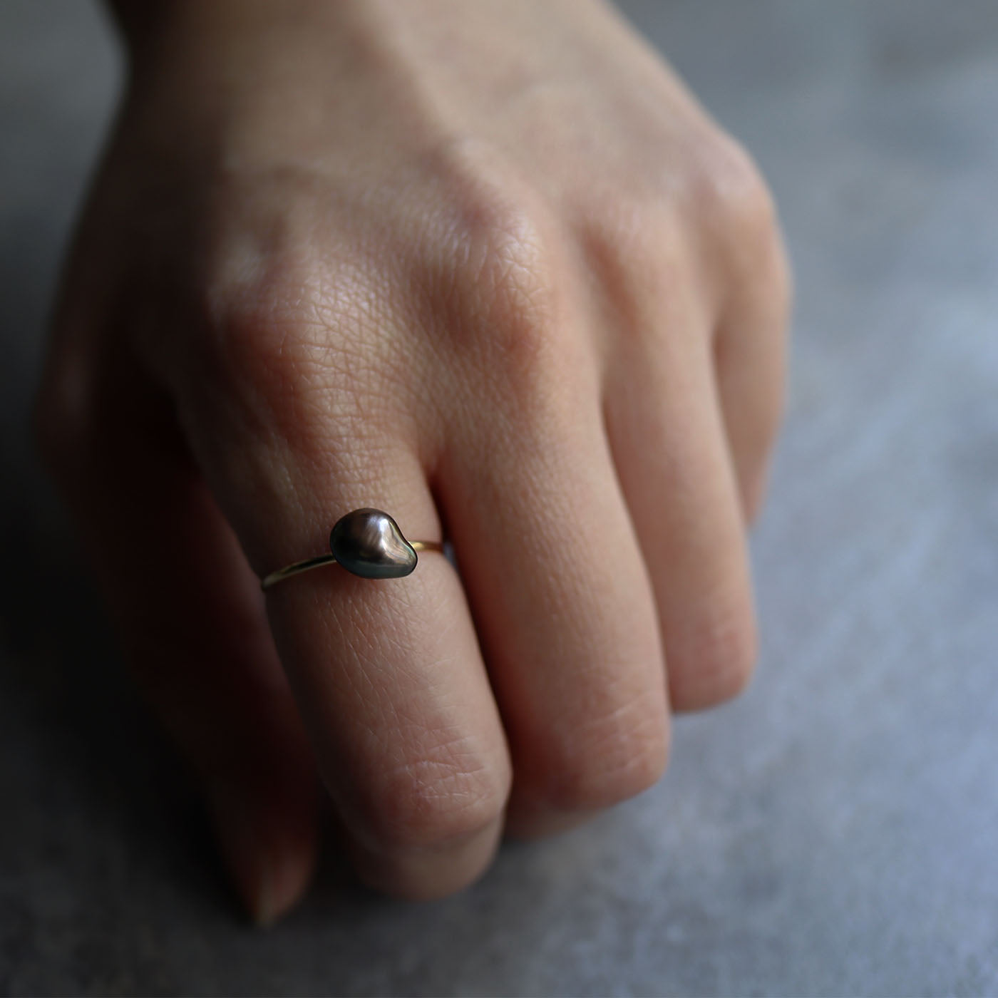 Tiny Half Round Ring - Tahitian Keshi B