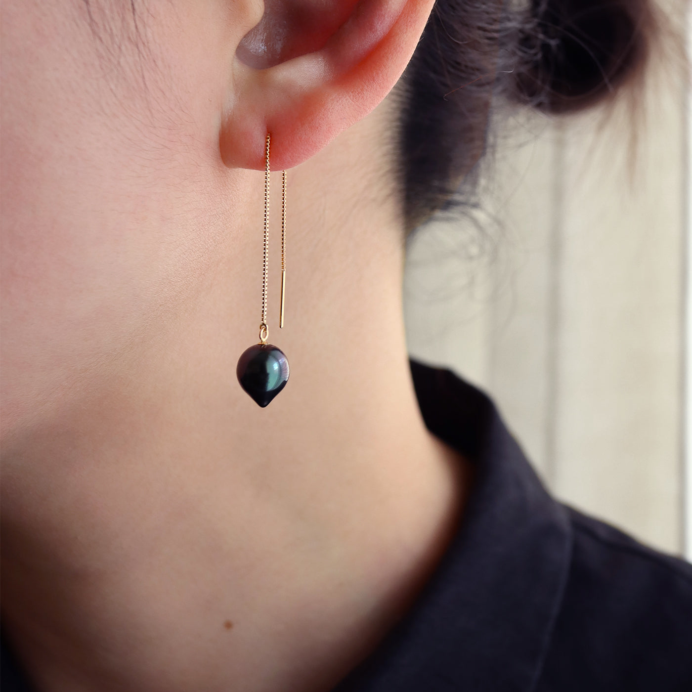 Sakasa Drop Chain Earrings - Tahitian Pearl