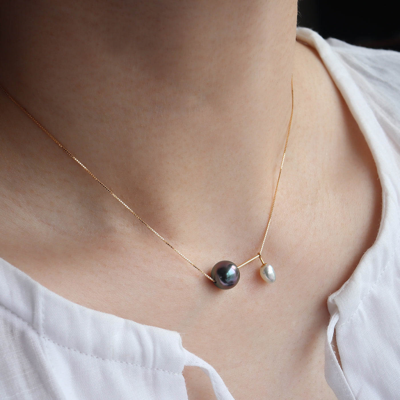 With Baby Necklace - Tahitian & Akoya Keshi