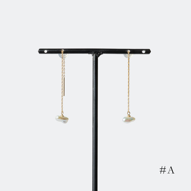 Cloud Keshi Chain Earrings - Akoya Keshi