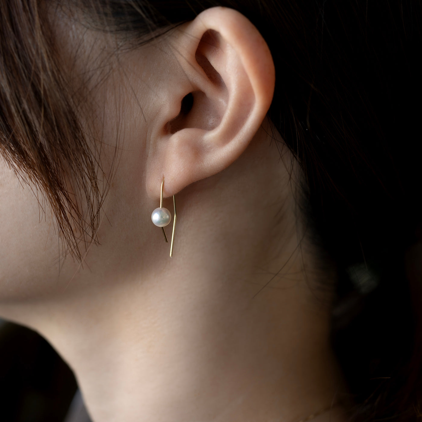 Rhombus Hook Pierced Earring - アコヤパール