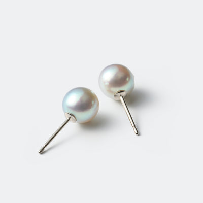 【ESSENTIALS】7.0-8.0mm Gray Akoya Pearl Studs  / K14WG  A