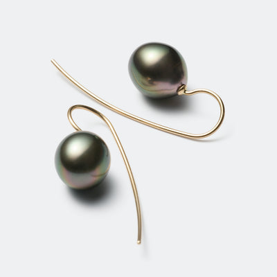 Trickle Hook Pierced Earrings - Tahitian Pearl