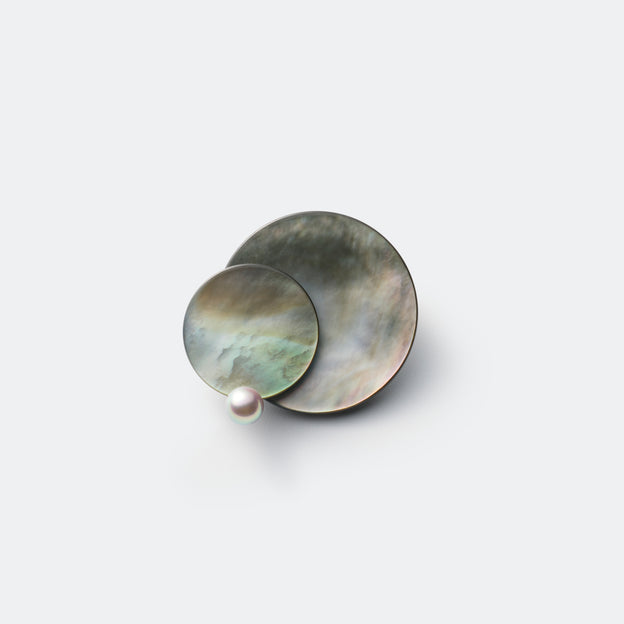 Pendulum Brooch - Black MOP & Gray Akoya Pearl A