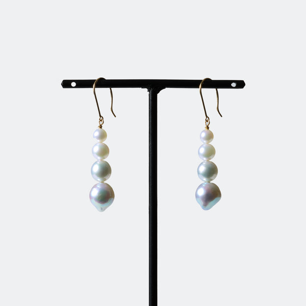 Graduated Pearl Stick Hook Earrings