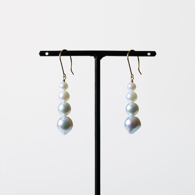 Graduated Pearl Stick Hook Earrings