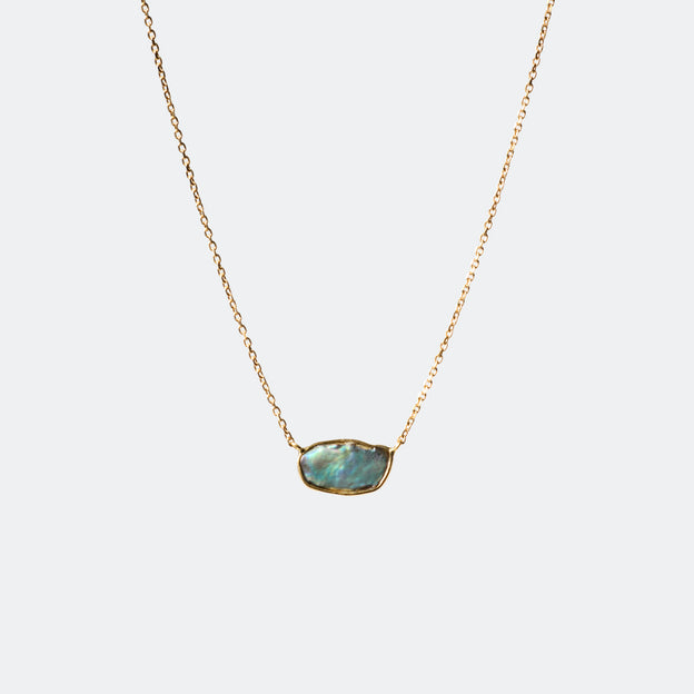 Gold Rimmed Pearl Necklace - Abalone Pearl