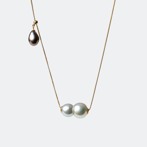 Wandering Pearl Chain Necklace - Twin Akoya & Tahitian Keshi