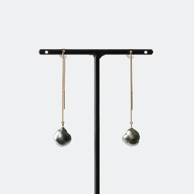 Main_earring 黒 パール 真珠 チェーンピアス ミニマル シンプル